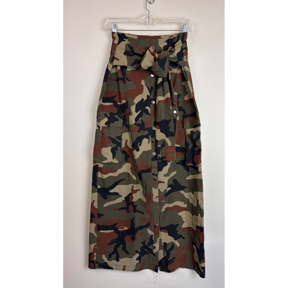 Like An Angel Cargo Maxi Skirt M Camo Snap Front Belted High Waist Utility Gorp
